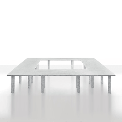 modular table system in white carrare marble